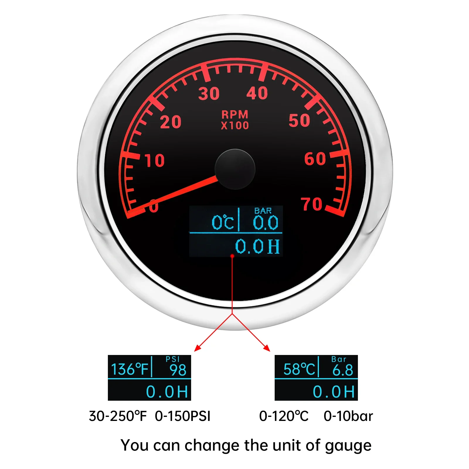 85mm 3000-8000rpm Tachometer +Water Temperature Gauge +Oil Pressure Meter 7 Color Backlight For Car Marine Boat 12V 24V