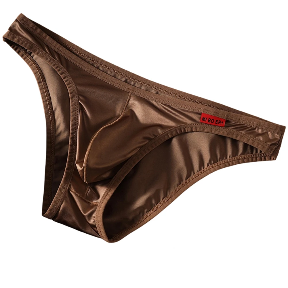 Men Satin-like Ice Silk Smooth Stretch Briefs Soft Bulge Pouch Simple Basic Underwear Underpants