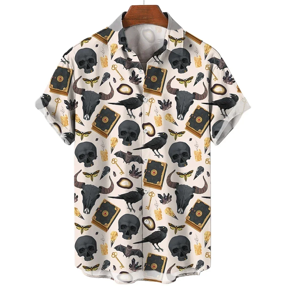 2024 New Men's Shirts Mysterious Totem Print Casual Handsome Men's Lapel Tops Large Size Men's Short Sleeve Shirts Loose