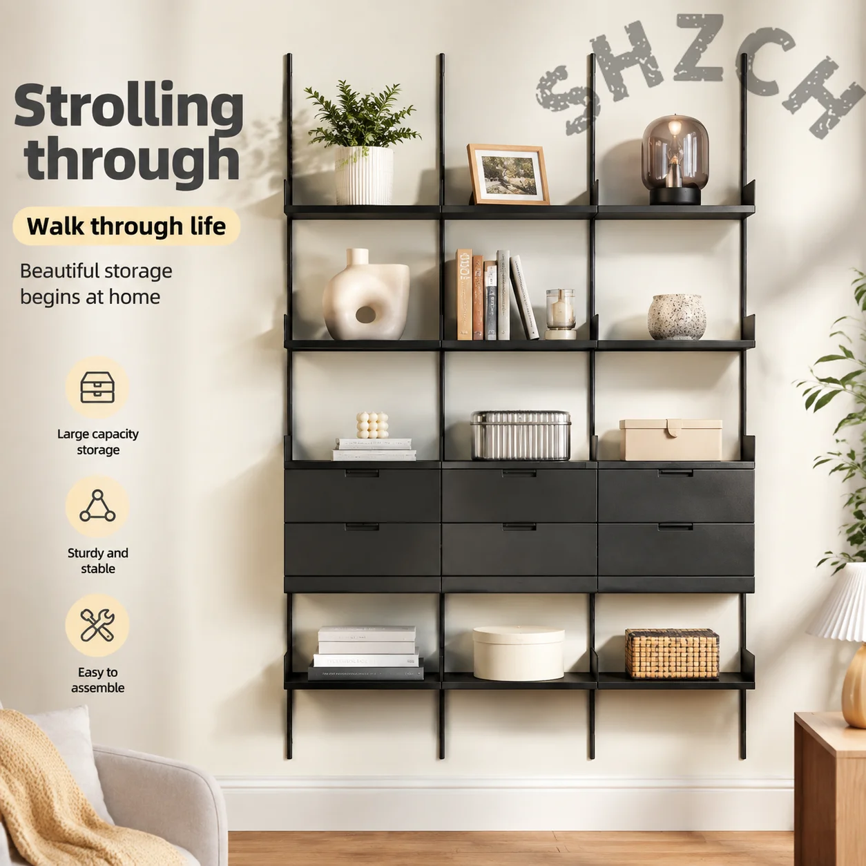 Wrought Iron Open Display Shelf – Multi-Tier Living Room Entryway Screen & Room Divider