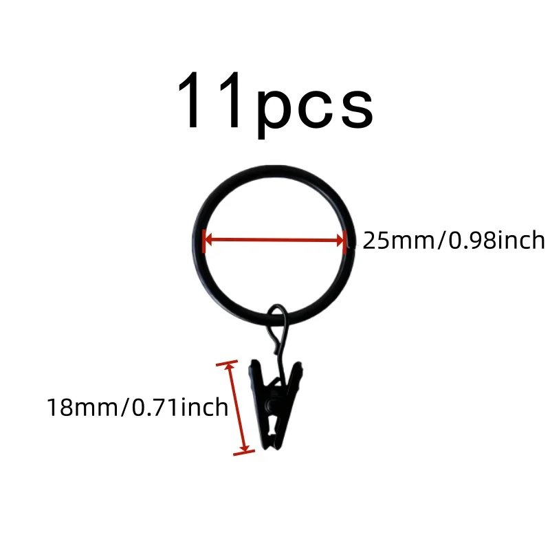11 pcs 25mm Curtain Clip Rings for Bedroom Window Curtains, Sturdy Metal Ring, Strong Clip Grip, Multipurpose