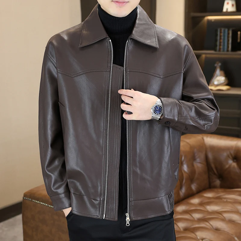 

High Quality Leather Motorcycle Jacket for Men Autumn Winter Casual Business PU Jackets Double Zipper Versatile Windproof Coat