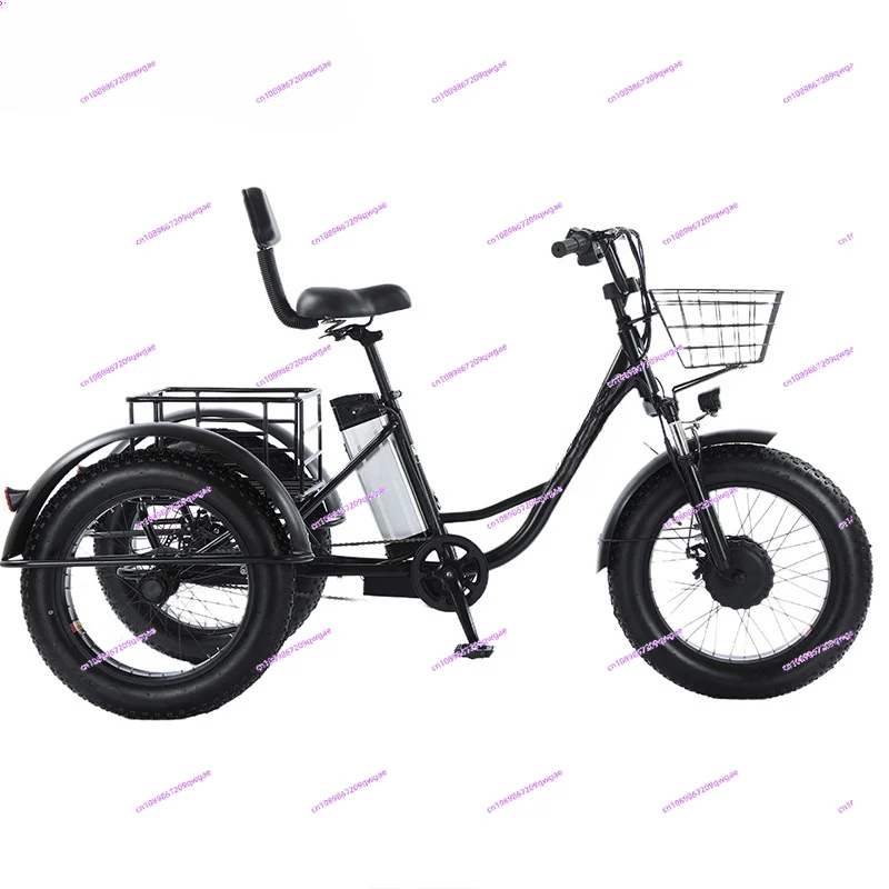 Detachable 20 inch electric bicycle, three wheeled electric tricycle, adult passenger seat, 48v 500w power lithium battery