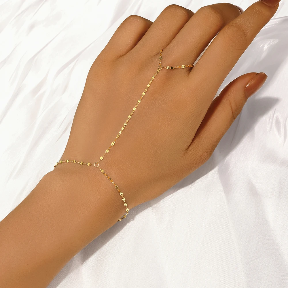 ROXI 925 Sterling Silver Flower Petal Zircon Bracelet With Finger Luxury Design Women Hand Chain Accessories Party Jewelry Gift