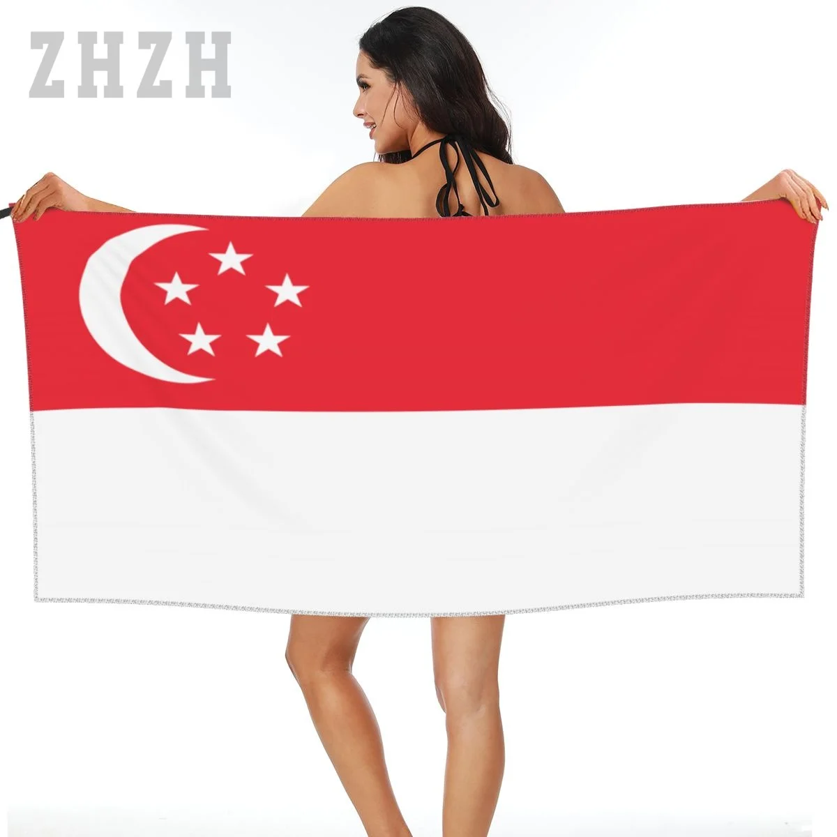 

More Design Singapore Flag Emblem Bath Towel Quick dry Microfiber Absorbing Soft Water Breathable Beach Swimming Bathroom