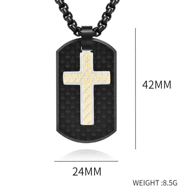 Fashion Cross Stainless Steel Pendant Necklace Hip-hopTrend Carbon Fiber Titanium Steel Necklace Men Women Faith Amulet Jewelry