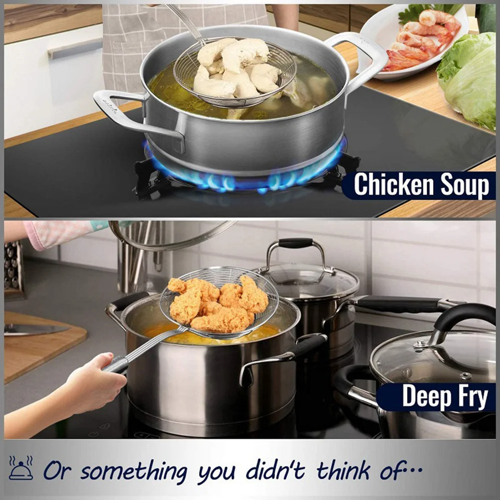 

2Pcs Stainless Steel Skimmer Long Handle Heat Resistant Ergonomic Design for Kitchen Cooking Frying Strainer Skimmer Tool