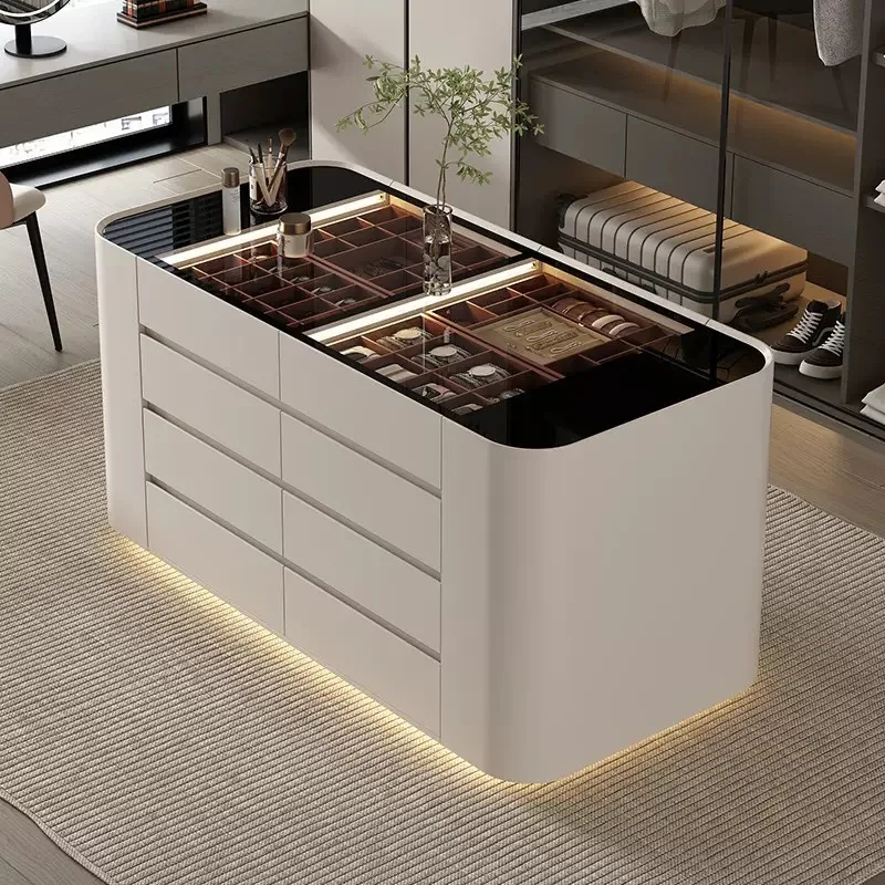 Simple clothing store cloakroom island cabinet drawer storage cabinet solid wood multi-layer studio jewelry display cabinet