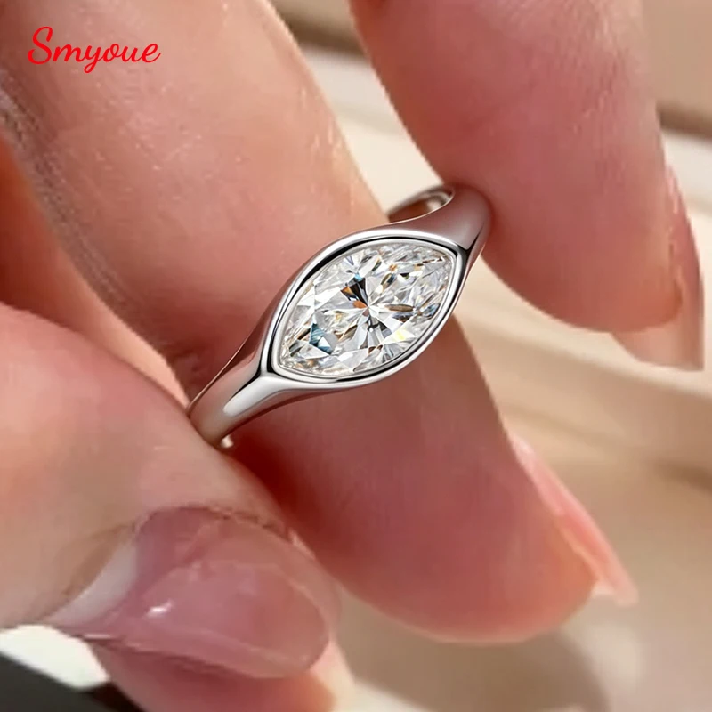 Smyoue 5*10mm 1ct Marquise Cut Moissanite Rings for Women Shine High-Quality 100% S925 Sterling Silver Fine Jewelry on Sales