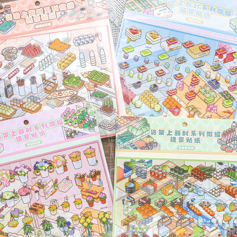 4 Bags Vintage Convenience Store Scene Stickers, Nostalgic Snack Themed, Vivid Details, Perfect for Journaling Relaxation Crafts