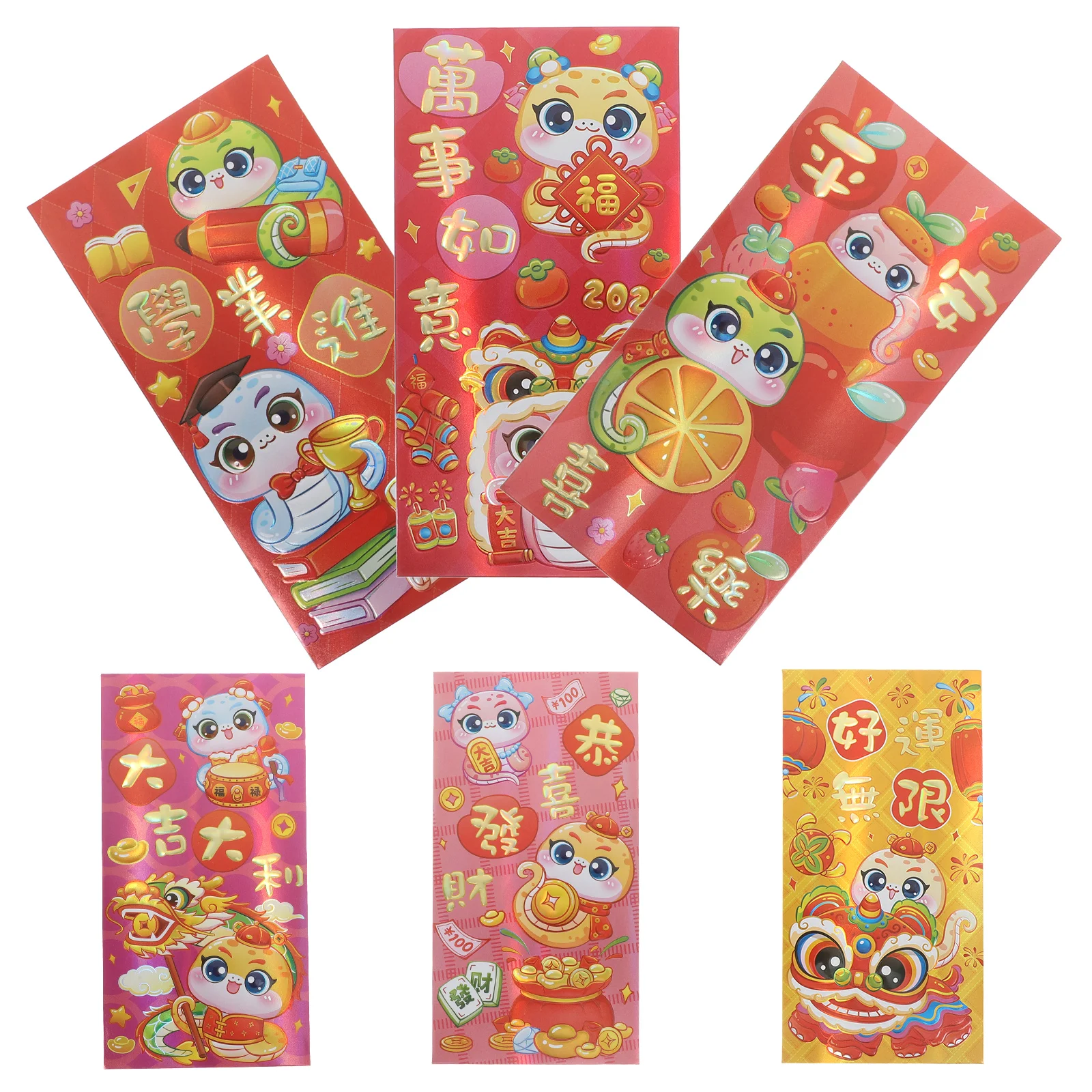 

6 Pcs Colorful Red Packets Chinese New Year Hong Bao Envelope Envelopes Cash Folding