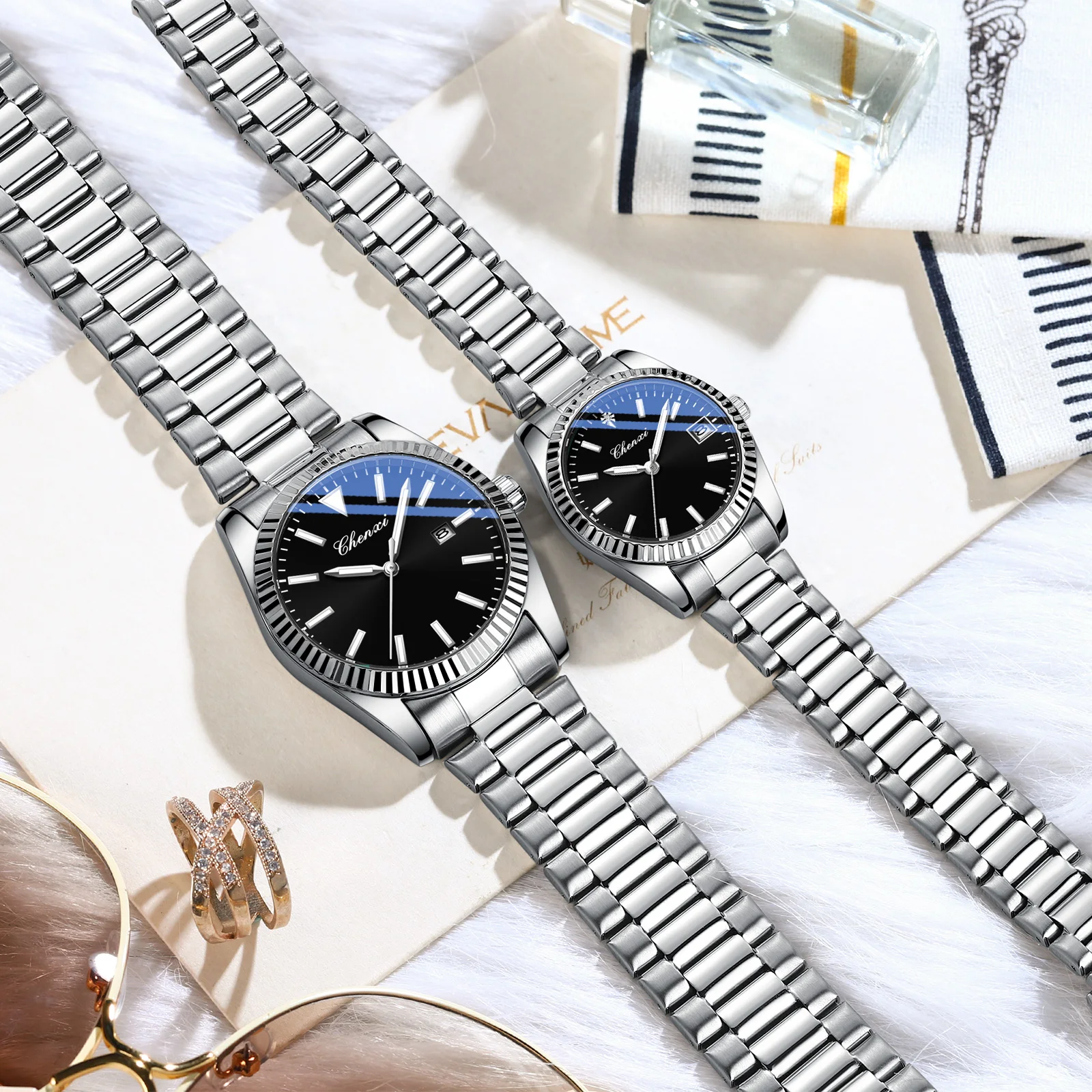 Luxury Couple Watches Fashion Waterproof Luminous Date Quartz Men Women Watch Valentine's Memorial Day Gift