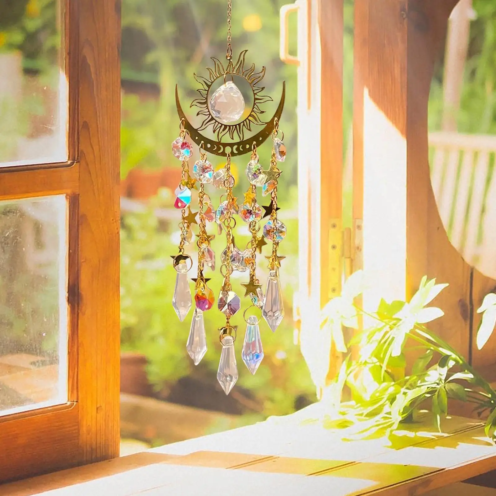 Crystal Sun Catcher Hanging Teardrop Chandelier Wind Chime Prism Suncatchers Rainbow Maker Light Catcher Garden Decoration