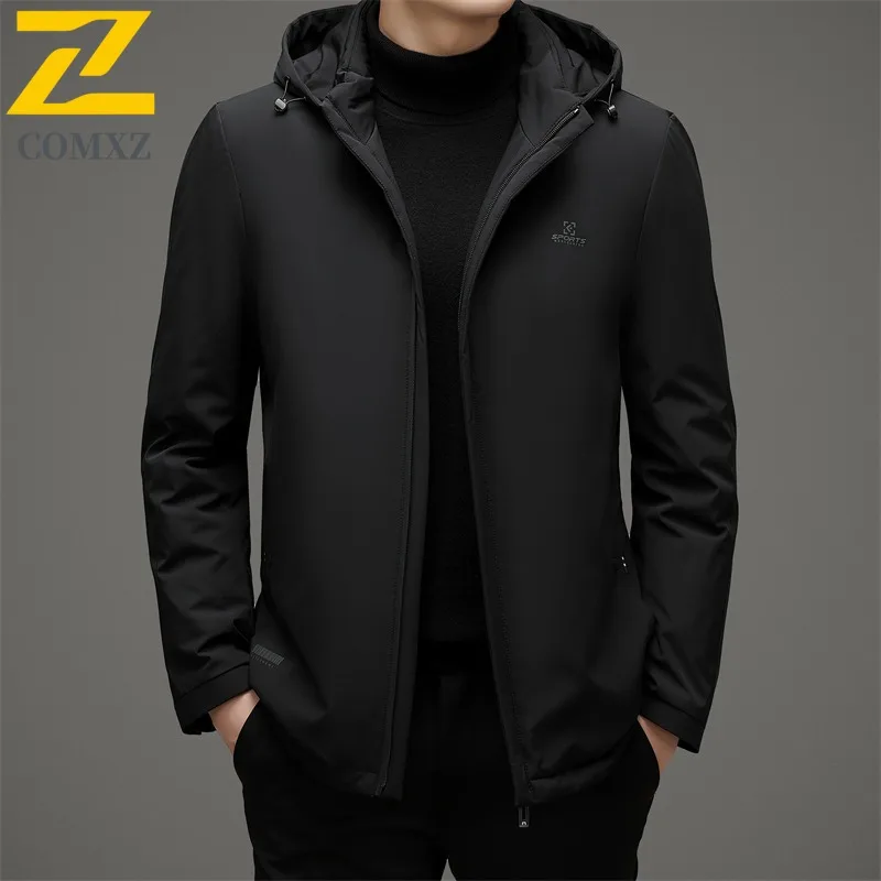 

COMXZ Mens Short Down Jacket Detachable Hooded Commuting Office Windproof Parka Fashion Travel Lightweight Autumn Winter Coat