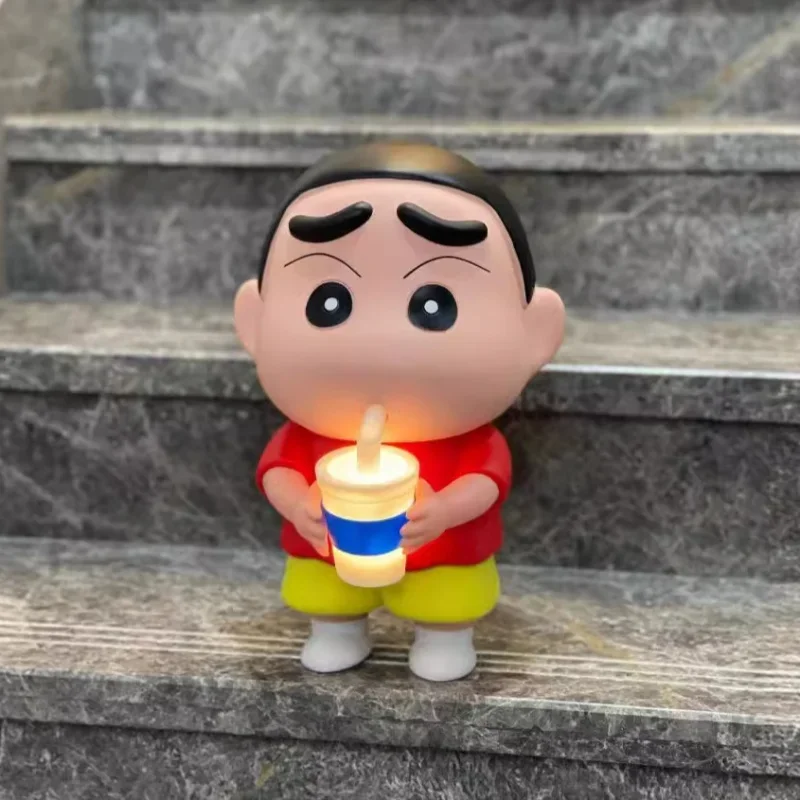 

35cm Anime Crayon Shin Chan Figure Drinking Water Cup With Light Pvc Model Collection Handmade Cute Doll Ornaments Birthday Gift