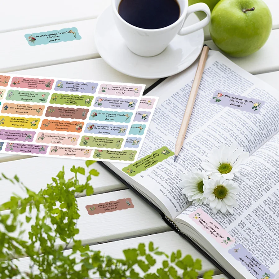 200 Pcs Bible Spanish Inspirational Stickers Colorful Flowers Bible Verse Stickers Christian Planner Religious Stickers