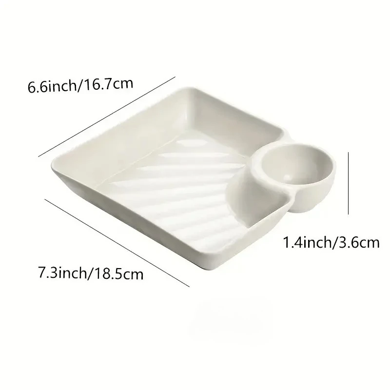 1pc Dumpling Plate With Sauce Dish, Square Serving Plate, Snack Platter, Sushi Dish, Fruit Plate, Dessert Tray, Kitchen Supplies