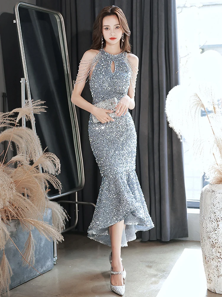 

Neline Evening Gown Sequin Fi Tail High-End Luxury Mid-Length Sexy Sle for Wedding Par Performance And Daily Use