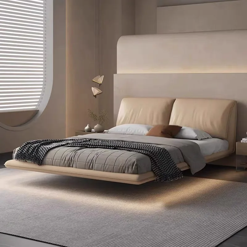 سرير جلدي معلق على شكل أذن الفيل، طراز حديث وبسيط، غرفة نوم رئيسية، حقيبة ناعمة، شقة صغيرة، إيطالية بسيطة وخفيفة luxu #5