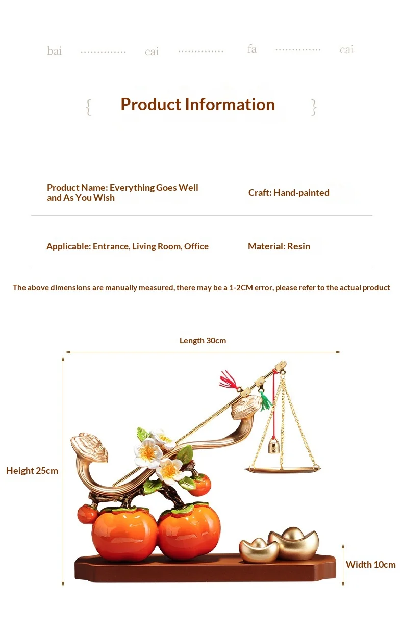Persimmon Resin Statue Feng Shui Decoration Ornaments Chinese Style Desktop Decorative Means Everything Goes Well
