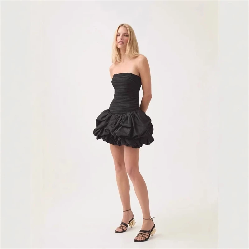 Abito da donna con volant increspato impilato senza spalline a trapezio grembiule mini abito longuette 2025 abiti da festa per feste in spiaggia
