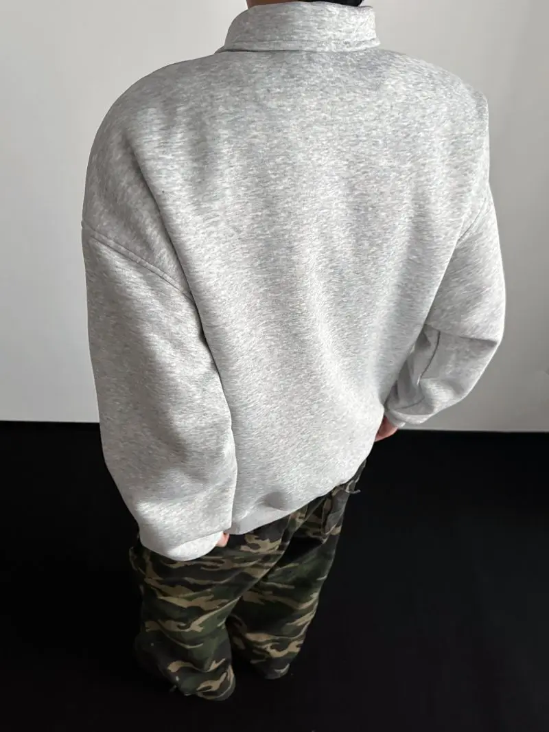 Autumn Men's Casual Solid Color Polo Neck Sweatshirt American Style Couple Loose Long Sleeve Turn down Collar Top Hoodies