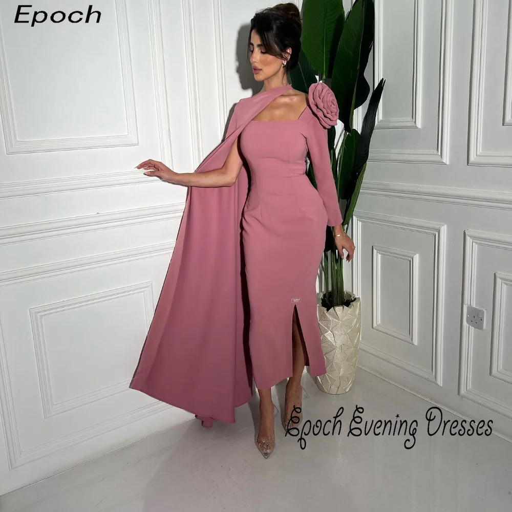 Epoch Formal Evening Dress فساتين مناسبة رسمية Elegant 3D Flower Straight Arabia Cocktail Prom Gown With Shawl For Women