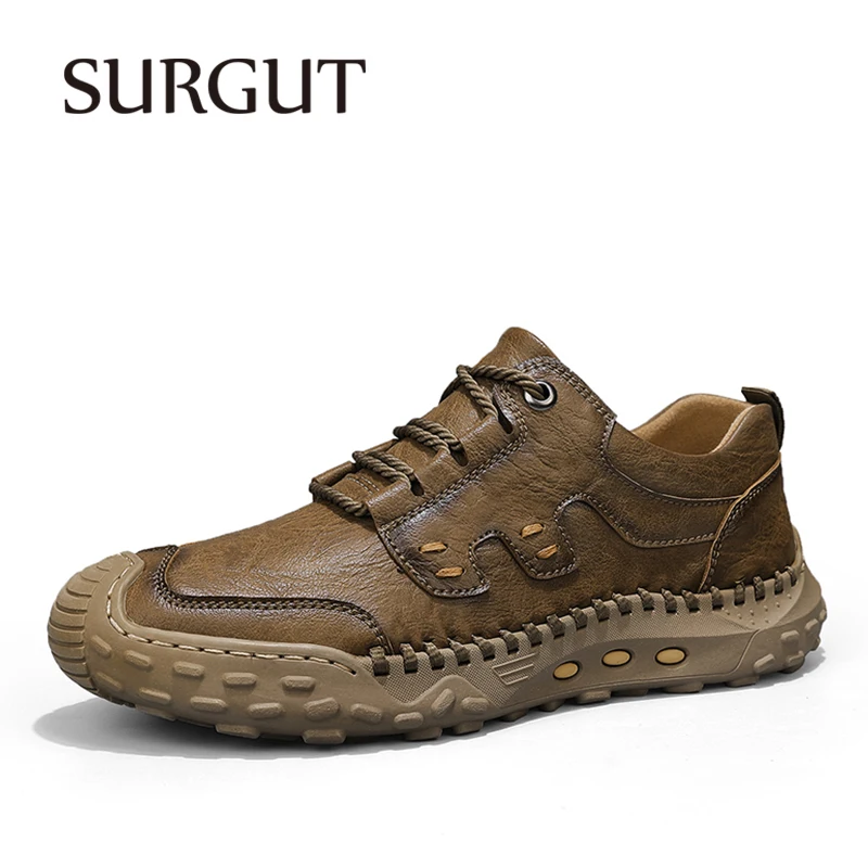 SURGUT Handmade Leather Shoes Men Casual Sneakers Driving Loafers Breathable Hot Sale High Quality Walking Luxury Men Shoes