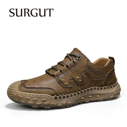 SURGUT Handmade Leather Shoes Men Casual Sneakers Driving Loafers Breathable Hot Sale High Quality Walking Luxury Men Shoes