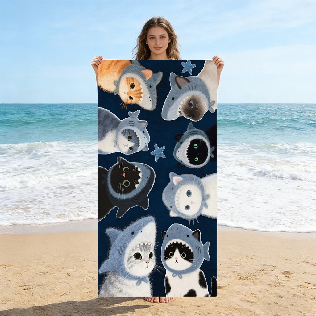 1pc Cute Cats Beach Towel Large Quick-drying Towel Suitable for Beach Yoga Pool Gym Sport Home Towel For Sand Free
