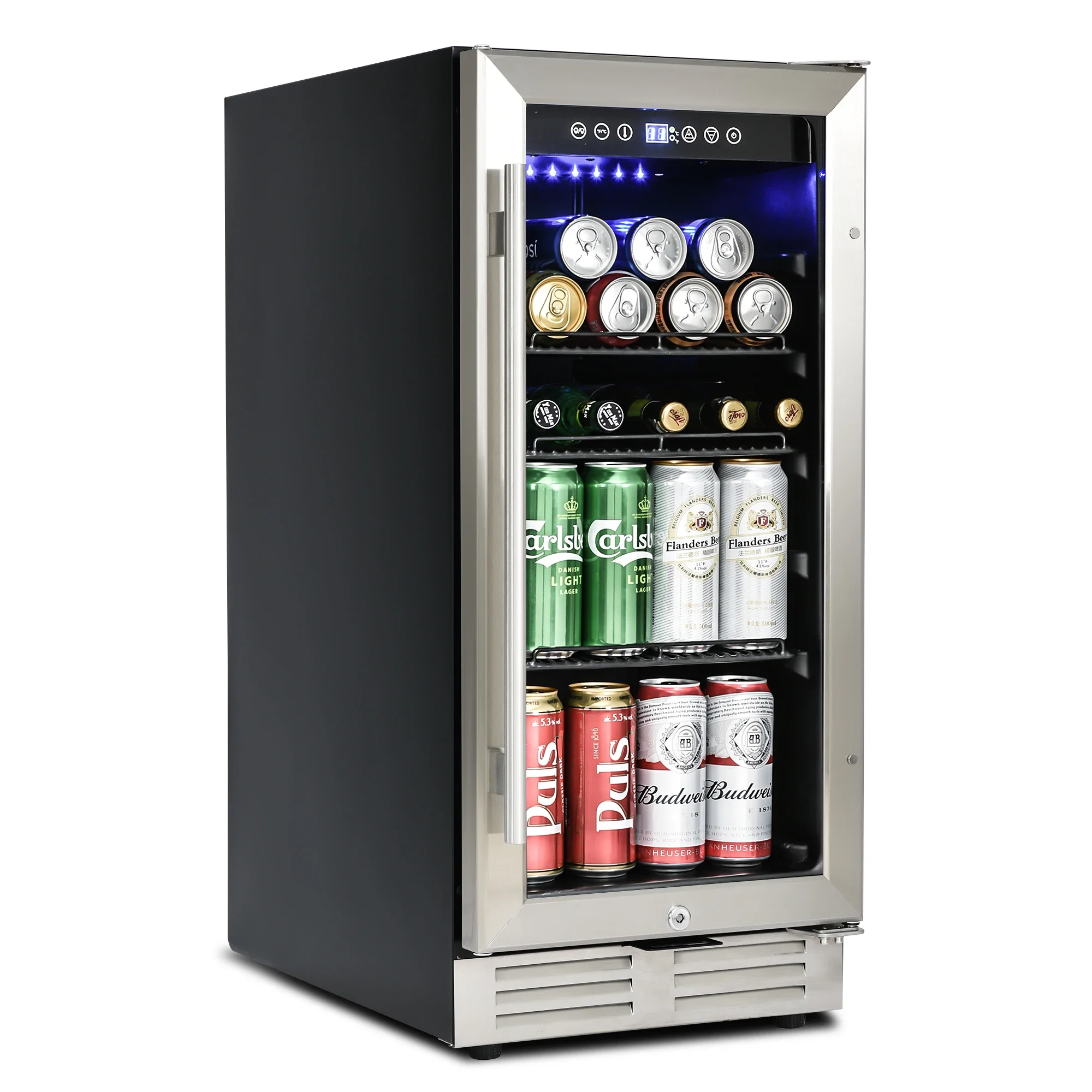 120 Cans Built-in Freestanding Mini Beverage Refrigerator Wine Cabinet LED Lighting Touch Controls Defrost Wine Cooler