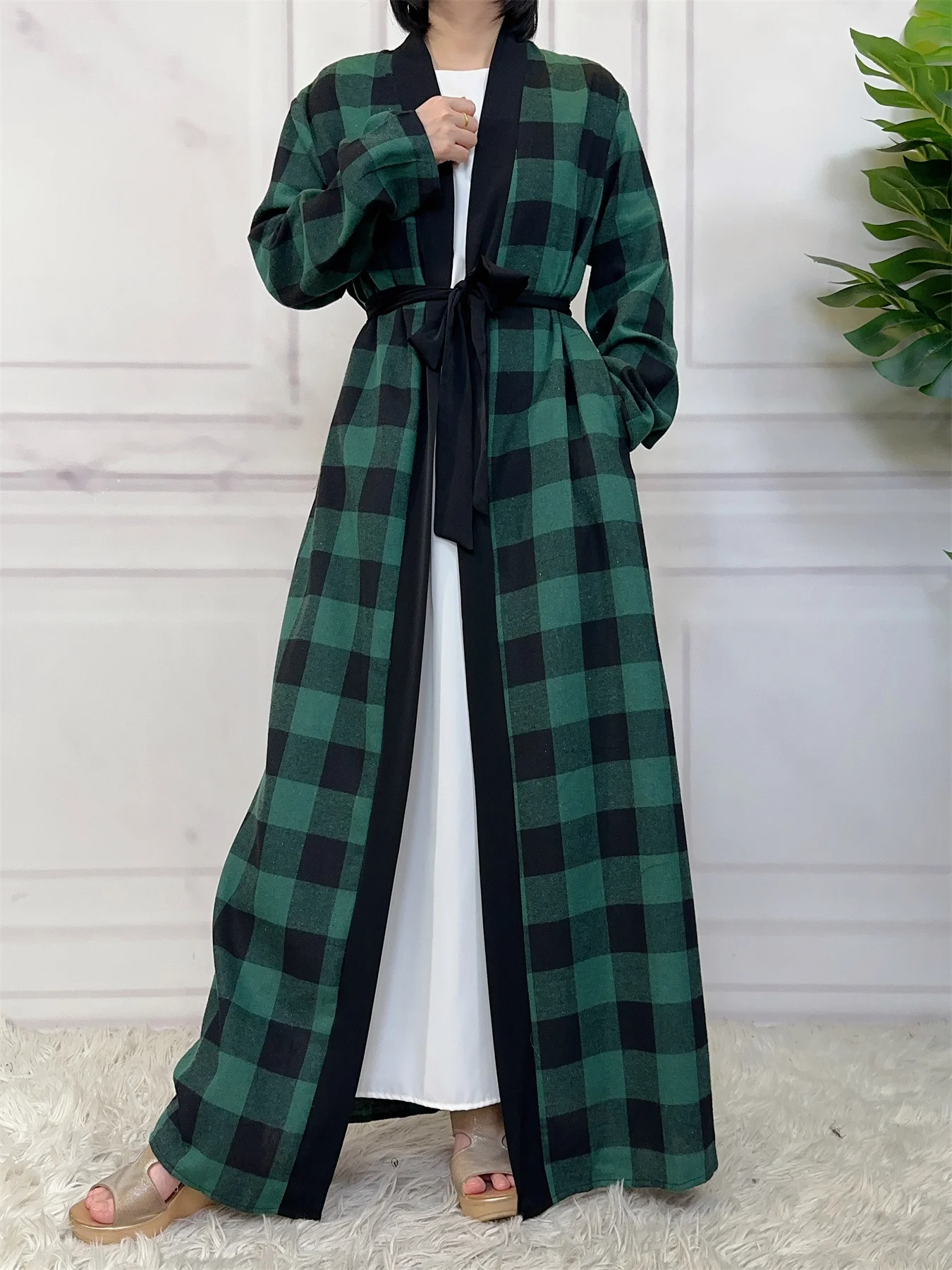 Middle East Muslim new fashion women's cardigan plaid dress Dubai Arab elegant popular women's dress patchwork dress