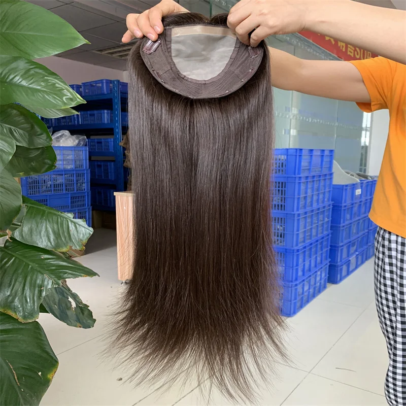 

Best Sales Remy Human Hair 18 Inch 150% Density Brown Balayage Silk Base Human Hair Topper Invisible Skin Weft On Back