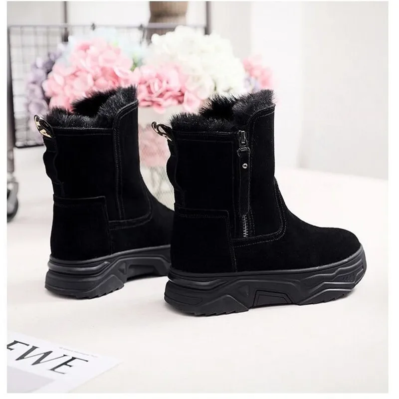 Winter Suede Warm Snow Boots Women 2021 Winter Thick Bottom Boots Fashion British Style Zipper Comfort Platform Ankle Boots