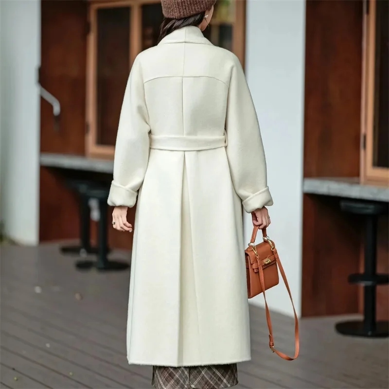 Women Double-Sided 100% Wool Coat Jacket Women Long Beautiful Woolen Winter Autumn Warm Fashion Water Ripple Cloak