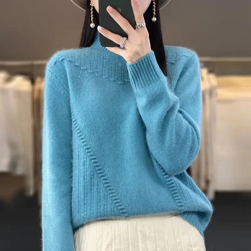 Autumn Winter Women\'s Sweater 100% Merino Wool Thick Pullover Long Sleeve Turtleneck Casual Cashmere Knitwears Female Jumpers