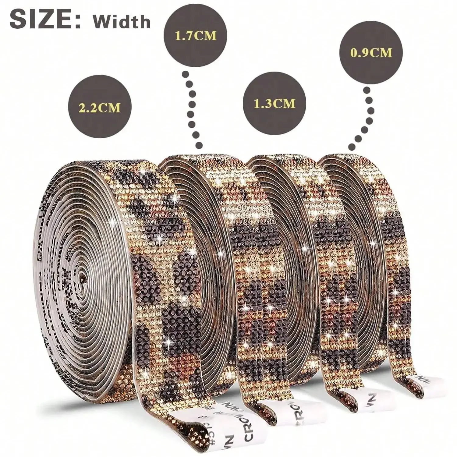 1 Pcs Self Adhesive Rhinestone Diamond Bling Crystal Ribbon Sticker Wrap for Craft Jewel Tape Roll （Leopard Print））