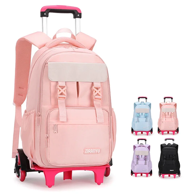 

Students Children Backpack for Girls School Bag with Wheels Trolley Backpack Cute Schoolbag Rolling Wheeled Backpack Book Bags