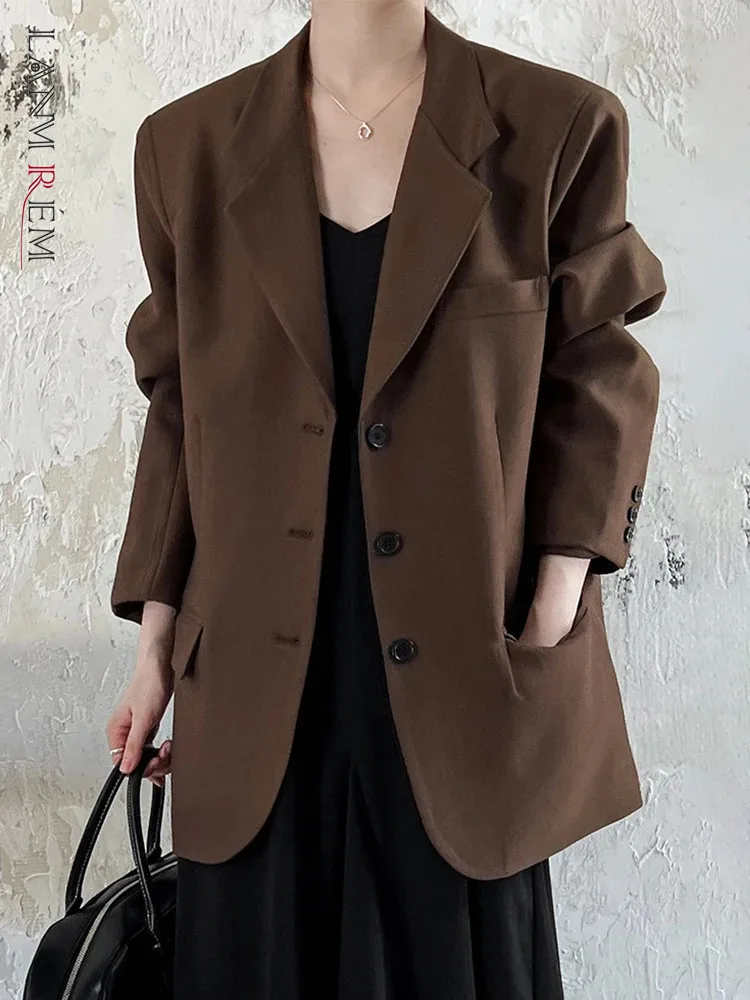 

[LANMREM] Vintage Blazers For Women Notched Single Breasted Long Sleeve Office Lady Loose Jackets 2024 Autumn New 26C204