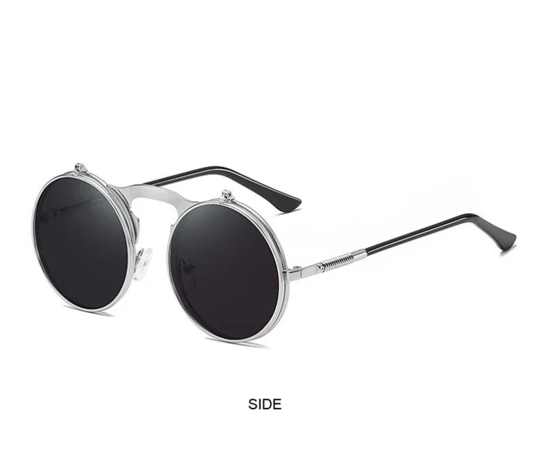 Neue Steampunk-Sonnenbrille, rund, aus Metall, für Damen und Herren, Retro-Stil, Flip-Doppellinsen-Sonnenbrille, kreisförmig, trendige Modebrille – Detail 15