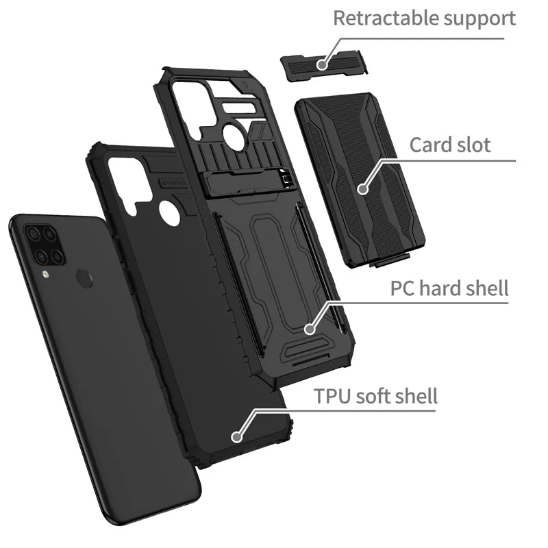 For OPPO Realme C12 C15 C17 C25 C21 C20 C11 Case Armor With Card Slot Phone Cases For Realme 7i 6i 5i 5 C3 Stand Back Cover