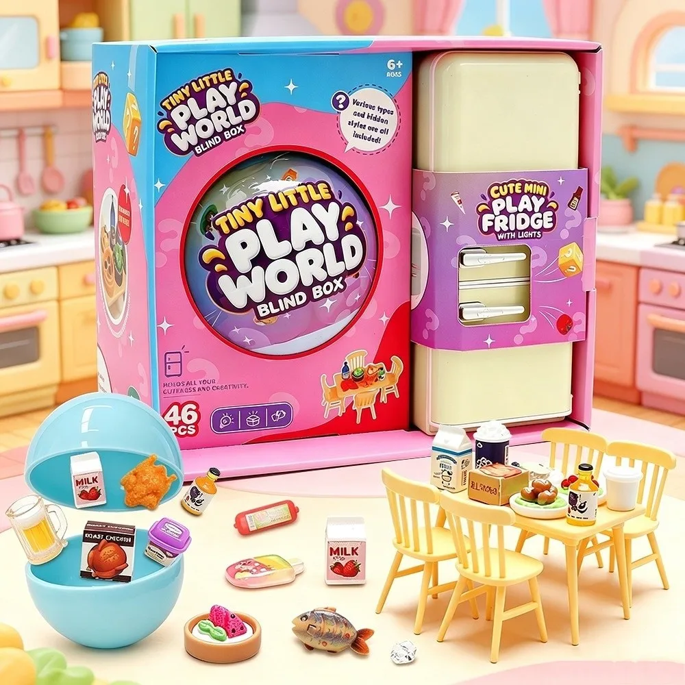 Random Models Mini Fridge Mini Size Multi-color Food Models Micro Table Chair Creative Design Pretend Play Set Unisex