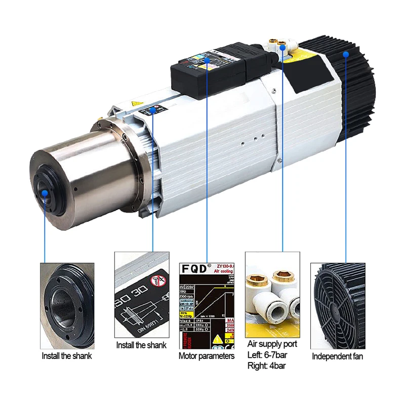 GDZ143X133-9L ISO30 9KW 9000w 220v/380v 800hz-24000RPM 400HZ-12000RPM ATC spindle air cooled  high quality for CNC with 11KW VFD