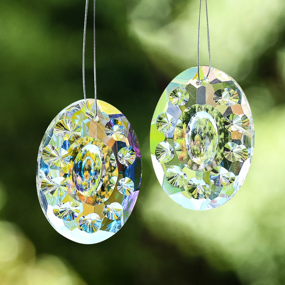 2pcs Donut Oval Faceted Crystal Sun Catcher 48mm Egg Shape K9 Glass Art Pendant Outdoor Yard Balcony Lights Collection Decor