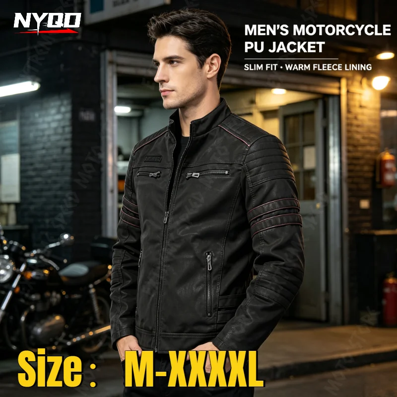 Winter Motorcycle PU Leather Jacket Men 2026 Vintage Fleece Warm Multi-pocket Leather Coat Male Zipper Autumn Outwear Jackets