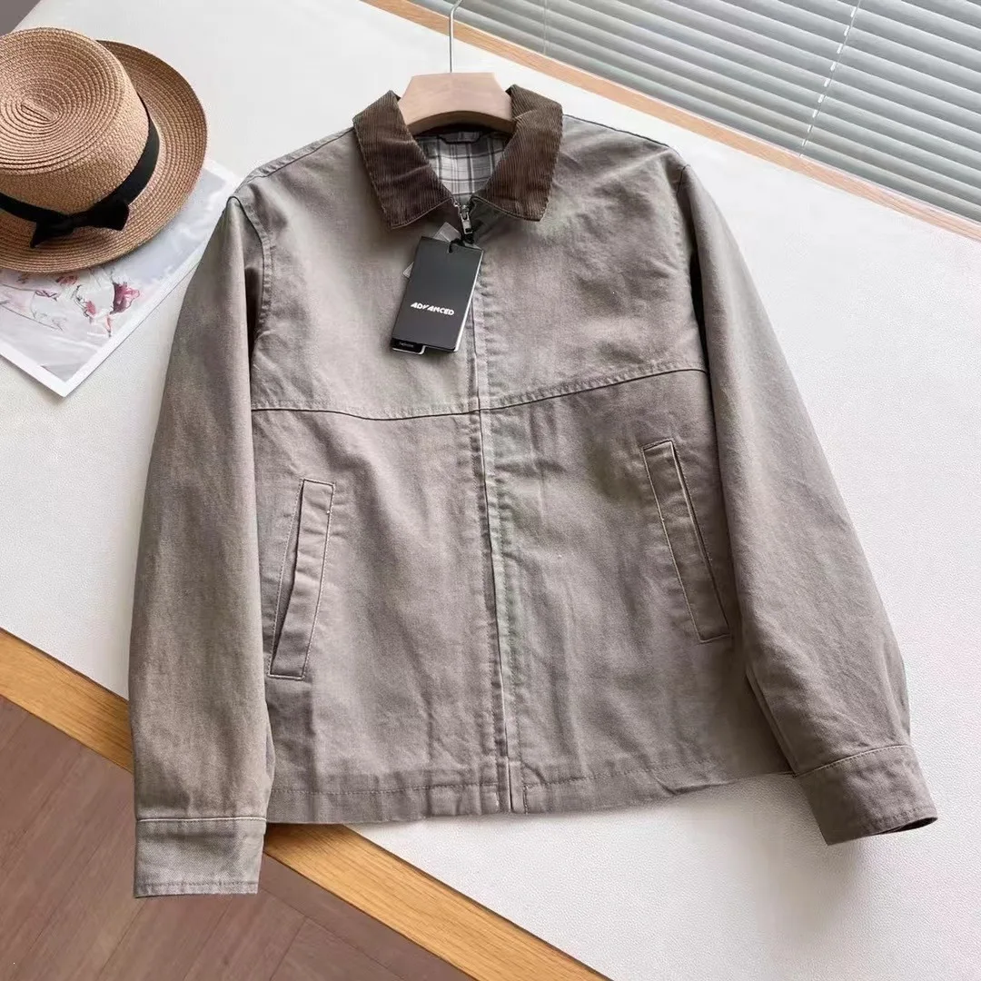 Men's Japanese‑Inspired Zip‑Up Short Outerwear, Barn‑Style Lapel Collar Loose Fit Workwear Jacket for Spring Autumn Casual Wear