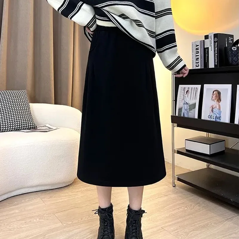 

Новая осенняя юбка, тонкая, средней длины, универсальная, выше колена, темпераментная, свободная