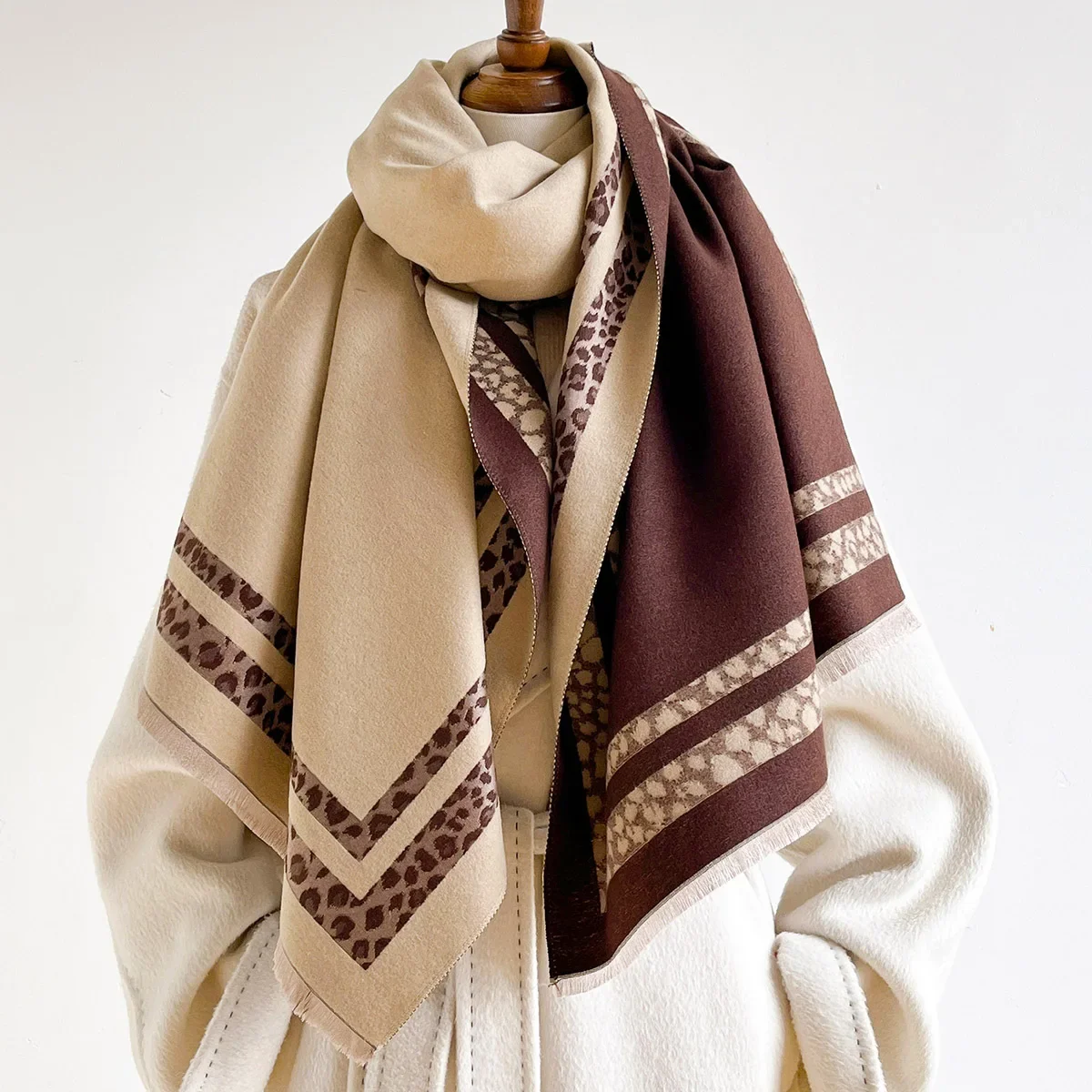 Winter Reversible Warm Large Shawl Wrap Women Solid Color Thick Pashmina Scarf Soft Imitation Cashmere Tassel Blanket Cozy Gift