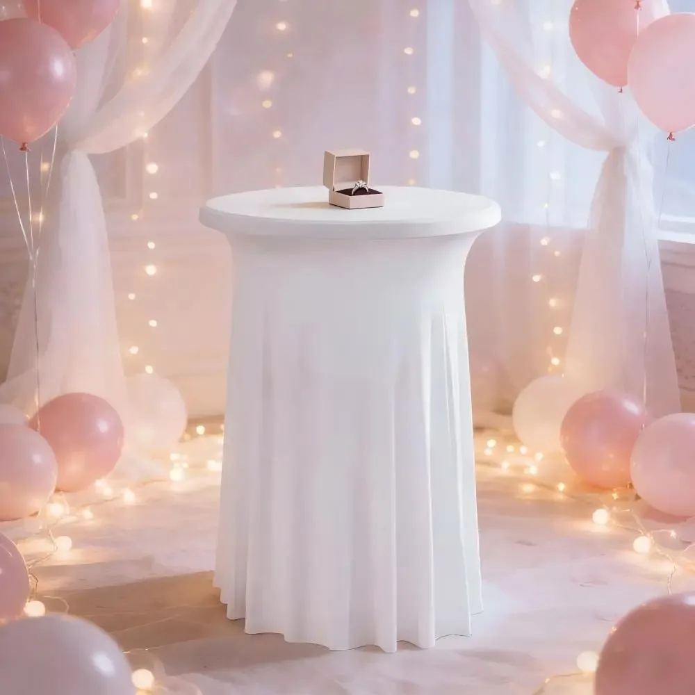 Solid Color Height Stretch Round Tablecloth Elastic Decorative Conference Table Skirt Dustproof Long Drape Bar Table Cover