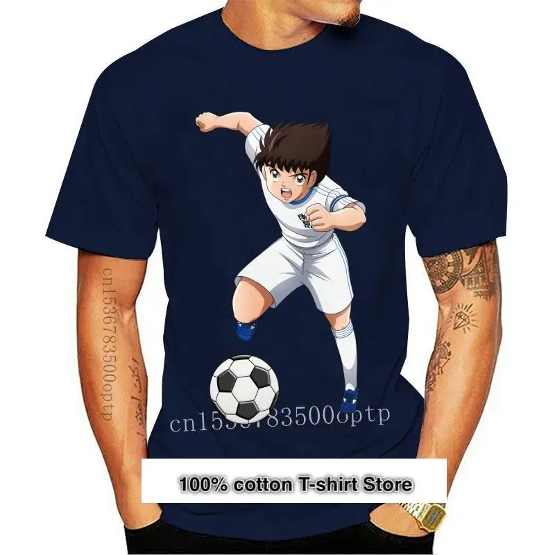 Camiseta del capitán Tsubasa para hombre, Camisa de algodón con cuello redondo, de Anime, Tsubasa Ozora, nueva